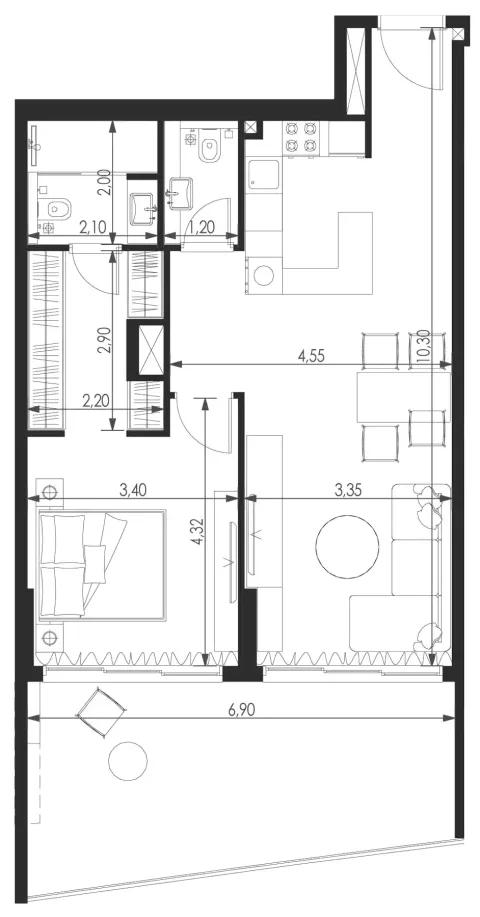 Floor plan, 1 Bed, 943 sq ft
