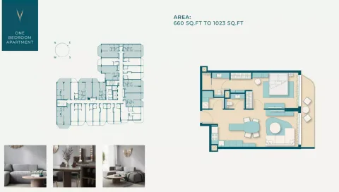 Floor plan, 1 Bed, 1,023 sq ft