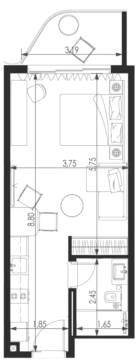 Floor plan, Studio, 429 sq ft