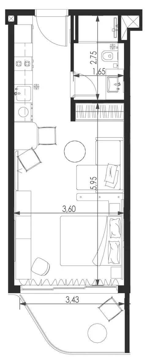 Floor plan, Studio, 435 sq ft