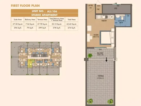 Floor plan, Studio, 674 sq ft