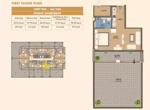 Floor plan, Studio, 975 sq ft