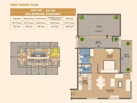 Floor plan, 1 Bed, 1,280 sq ft