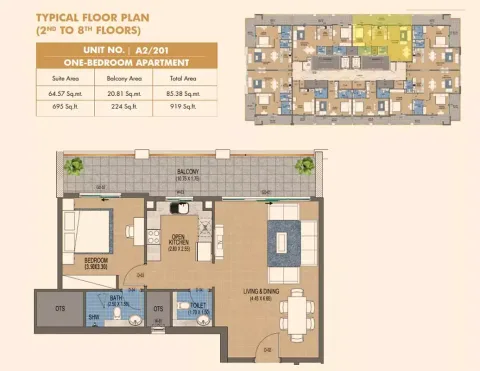 Floor plan, 1 Bed, 919 sq ft