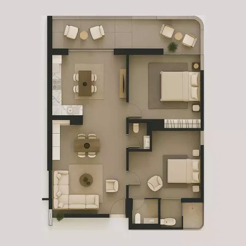 Floor plan, 2 Beds, 1,360 sq ft