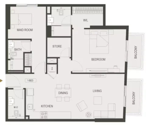 Floor plan, 1 Bed, 0 sq ft