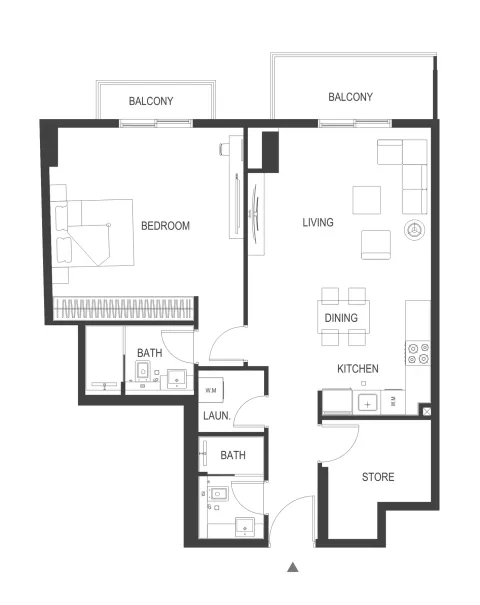 Floor plan, 1 Bed, 971 sq ft