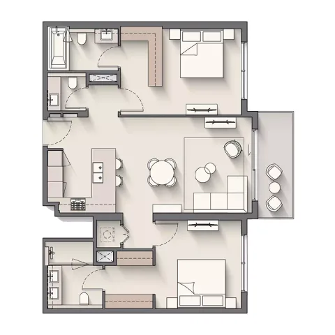 Floor plan, 2 Beds, 1,127 sq ft