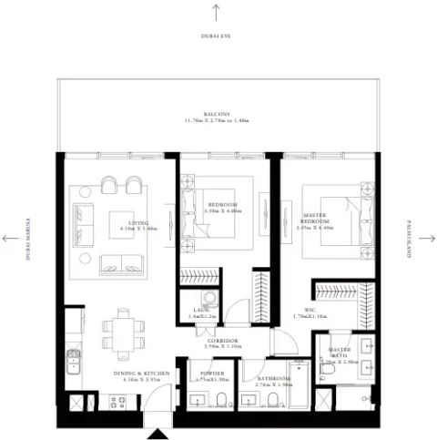 Floor plan, 2 Beds, 1,415 sq ft