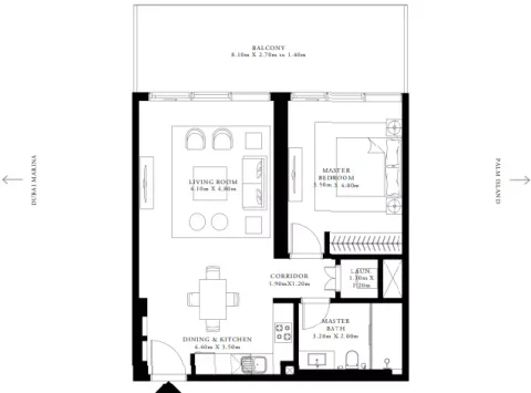 Floor plan, 1 Bed, 984 sq ft