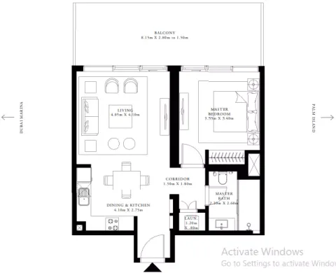 Floor plan, 1 Bed, 797 sq ft