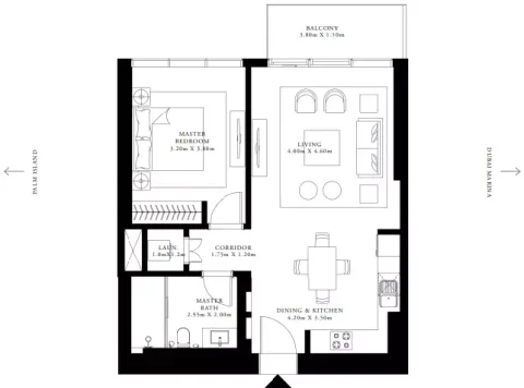 Floor plan, 1 Bed, 788 sq ft