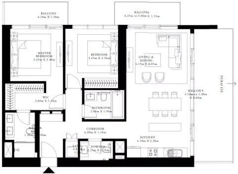 Floor plan, 2 Beds, 1,398 sq ft