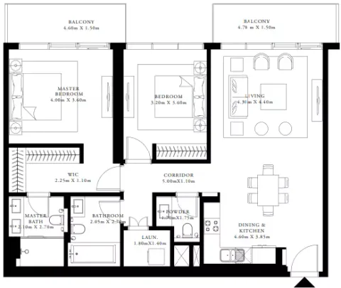 Floor plan, 2 Beds, 1,569 sq ft