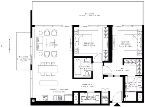 Floor plan, 2 Beds, 1,401 sq ft