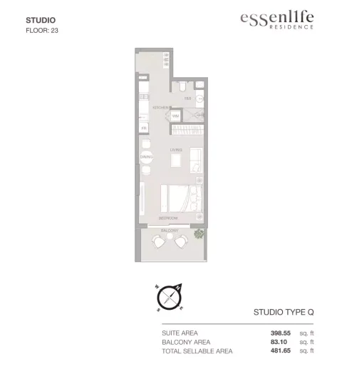 Floor plan, Studio, 481 sq ft