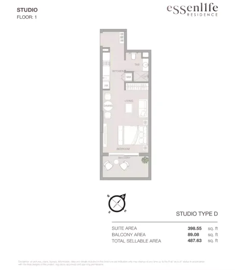Floor plan, Studio, 487 sq ft