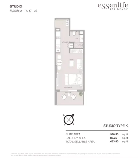 Floor plan, Studio, 483 sq ft