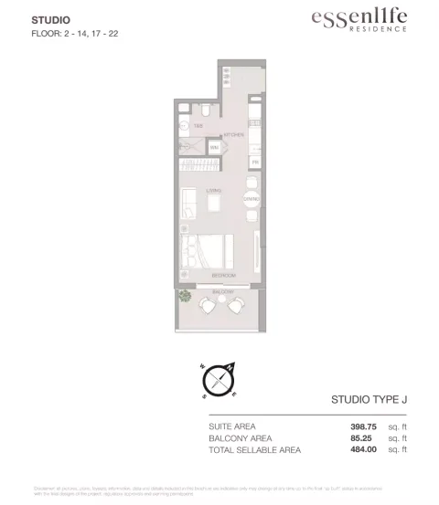 Floor plan, Studio, 484 sq ft