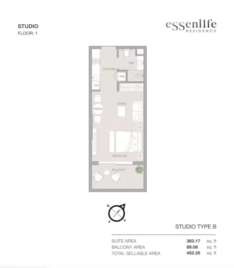 Floor plan, Studio, 452 sq ft