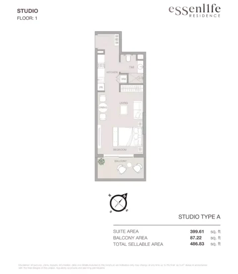 Floor plan, Studio, 486 sq ft