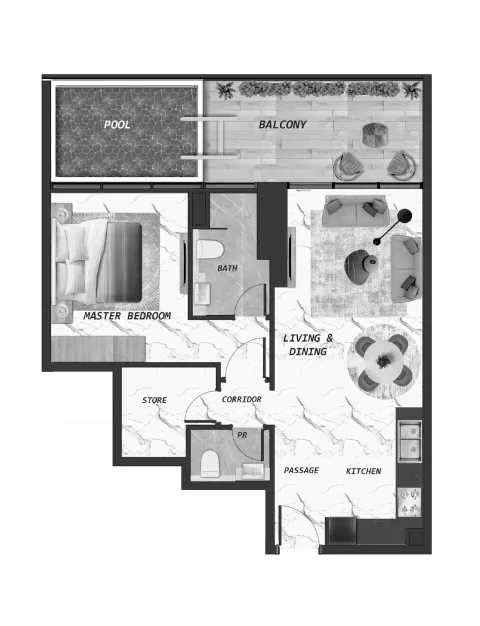 Floor plan, 1 Bed, 804 sq ft