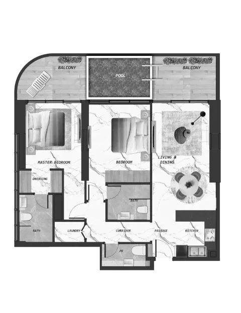 Floor plan, 2 Beds, 1,262 sq ft