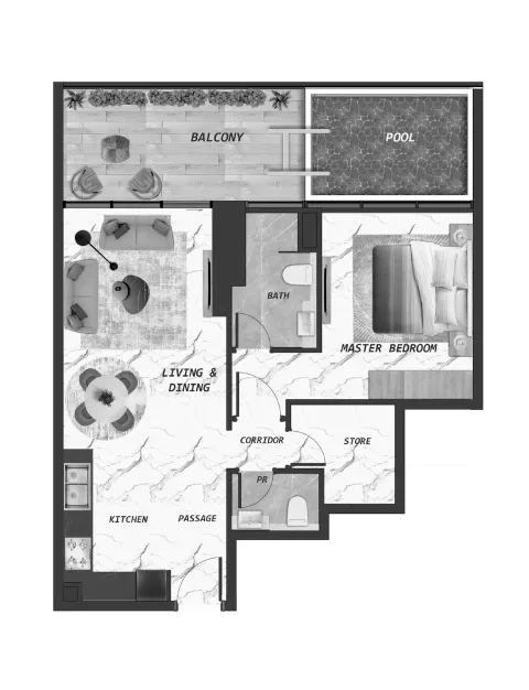 Floor plan, 1 Bed, 872 sq ft