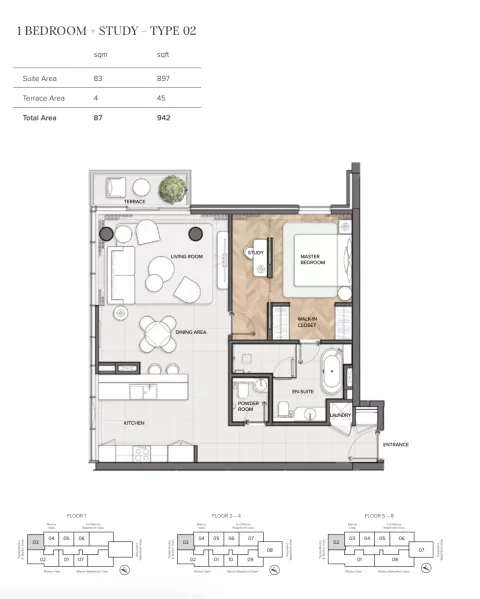 Floor plan, 1 Bed, 942 sq ft