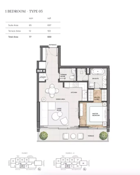 Floor plan, 1 Bed, 830 sq ft
