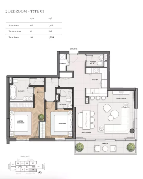 Floor plan, 2 Beds, 1,254 sq ft