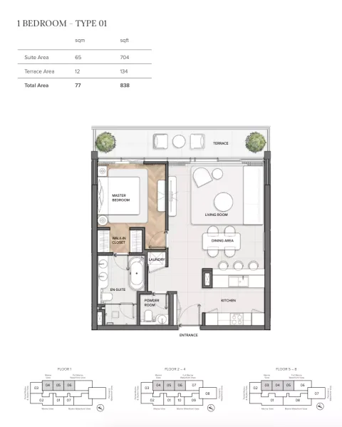 Floor plan, 1 Bed, 838 sq ft