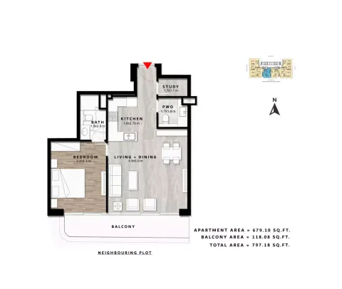 Floor plan, 1 Bed, 797 sq ft