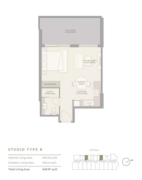 Floor plan, Studio, 568 sq ft