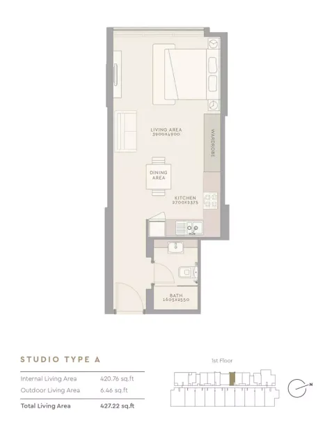 Floor plan, Studio, 427 sq ft