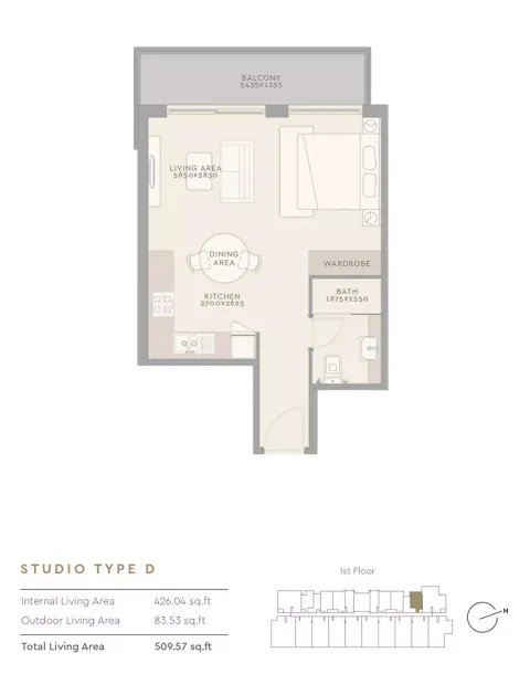 Floor plan, Studio, 509 sq ft