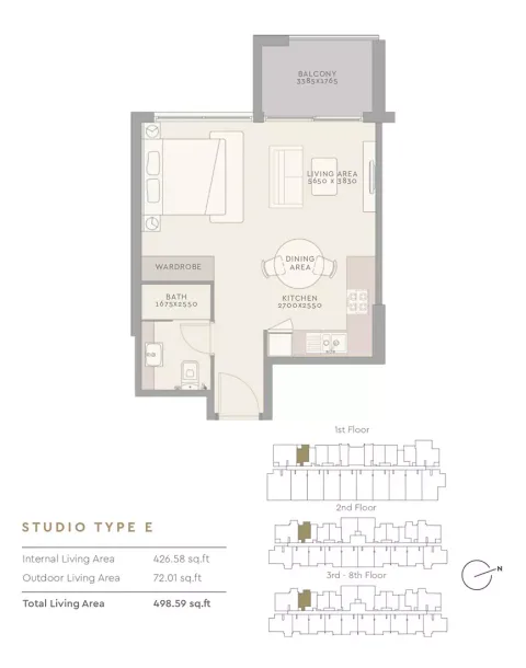 Floor plan, Studio, 498 sq ft