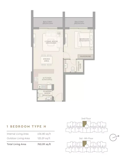Floor plan, 1 Bed, 762 sq ft