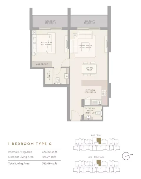 Floor plan, 1 Bed, 762 sq ft