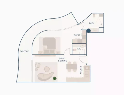 Floor plan, 1 Bed, 905 sq ft