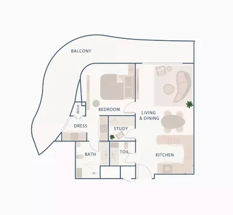 Floor plan, 1 Bed, 1,127 sq ft