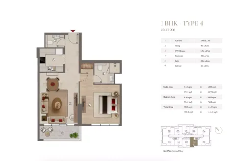 Floor plan, 1 Bed, 768 sq ft