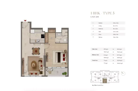 Floor plan, 1 Bed, 775 sq ft