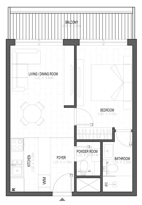 Floor plan, 1 Bed, 758 sq ft
