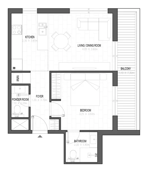 Floor plan, 1 Bed, 853 sq ft