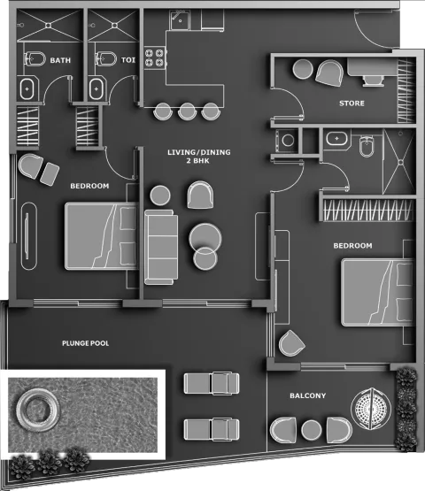 Floor plan, 2 Beds, 1,410 sq ft
