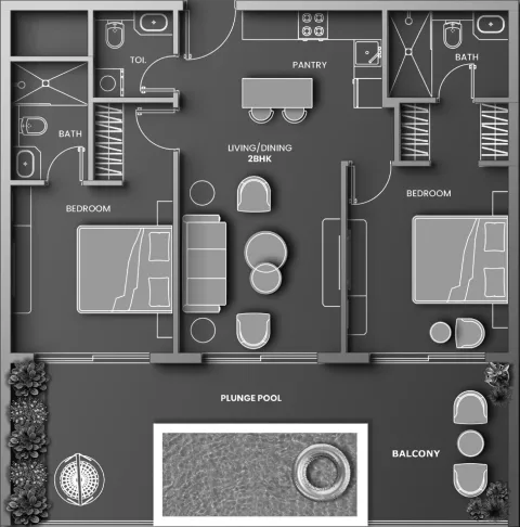 Floor plan, 2 Beds, 1,277 sq ft