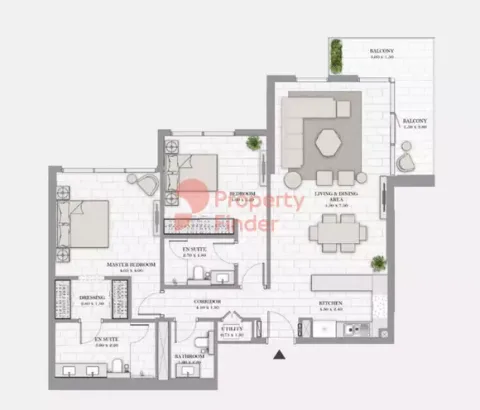 Floor plan, 2 Beds, 1,400 sq ft
