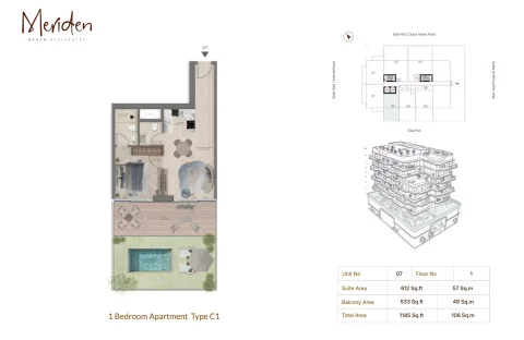 Floor plan, 1 Bed, 1,145 sq ft