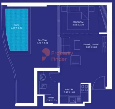 Floor plan, Studio, 615 sq ft